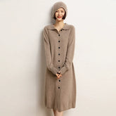 Button-Front Knit Dress with Collar Cashmere Long Sweater Dress